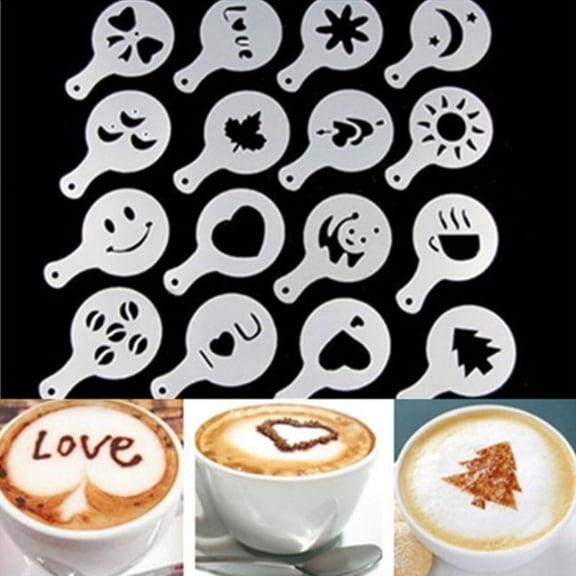 Artistic Expressions: 16 Reusable Stencils, 8.5cm, For Latte, Cappuccino, And More, Perfect For Occasional Use