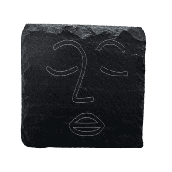 Artistic Face-theme Natural Slate Drink Coasters with Anti-Slip Bottom, 4x4 inches, Black