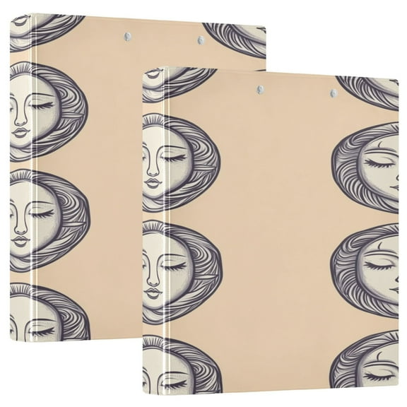 Artistic Facial Patterns 12.4x10.6in PVC Round Ring Binders, 2-Pack, D-Ring 3-Hole, Metal Clip