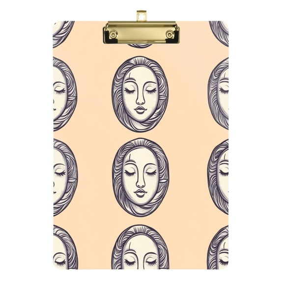 Artistic Facial Patterns 12.5x9in Clipboard, Durable Acrylic with Metal Clip and Wall Hook for Office or Classroom