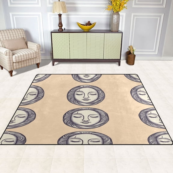 Artistic Facial Patterns 80''x58'' Extra Large Plush Memory Foam Rug, Soft, Absorbent, Non Slip