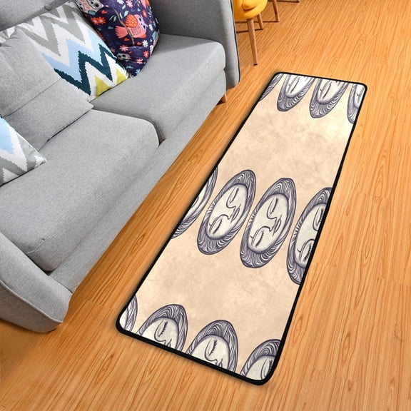 Artistic Facial Patterns Elegant Area Rug 72" x 24" Non-Slip Polyester with Cotton Padding