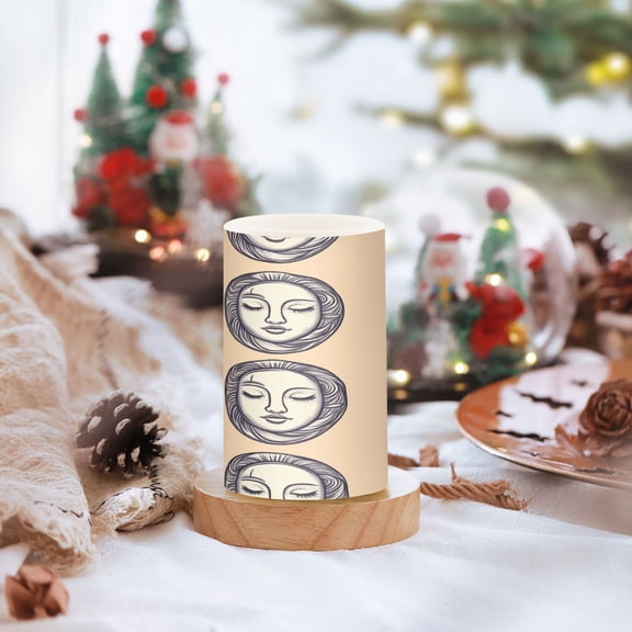 Artistic Facial Patterns Set of 2 Flameless LED Candles Remote and Timer Indoor Outdoor