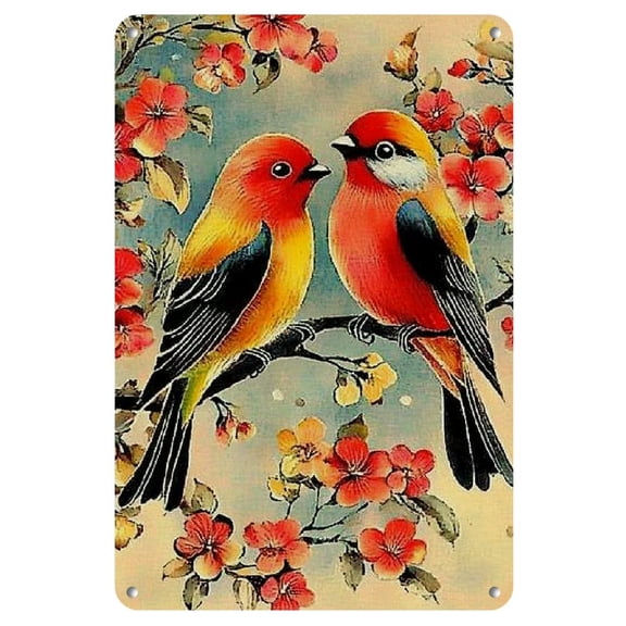 Artistic Flair | Vintage Iron Wall Art - 8x12 Inch Majestic Eagle and Floral Design, Rustic Kitchen Decor Piece, Colorful Birds on Branch Background, Ideal for Home, Office, or Salon