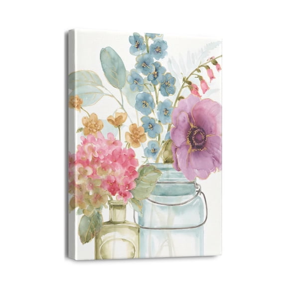 Artistic Floral Bathroom Decor 12X16inch Canvas Wall Art with Bath Towel Vase, Farmhouse Style Pictures for Home Accent