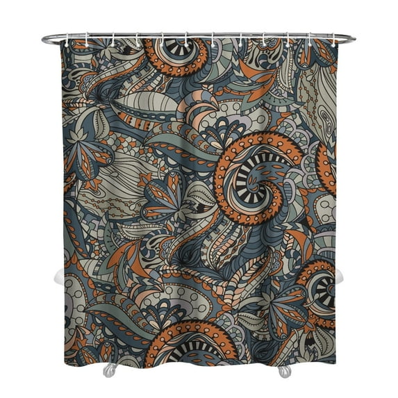 Artistic Floral Bohemian Curtain 72x84 Inches, Quick-Dry Polyester with Plastic Rings, Paisley Retro Elegant Design for Bathrooms