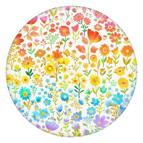 Artistic Floral Boho Round Tablecloth 44Inch, Elastic Edge Spillproof Cover for 38-42 Inch Tables, Unique Decor