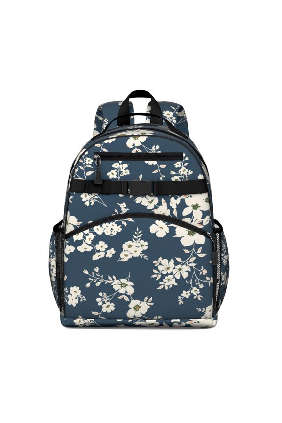 Artistic Floral Design Durable Travel Backpack with Side Pockets