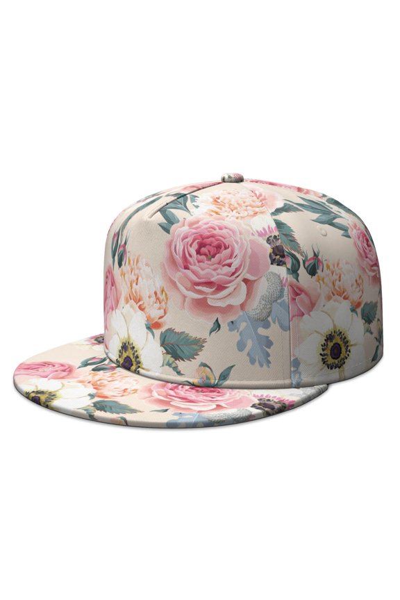 Artistic Floral Design Flat Brim Cap - Adjustable Streetwear Hat