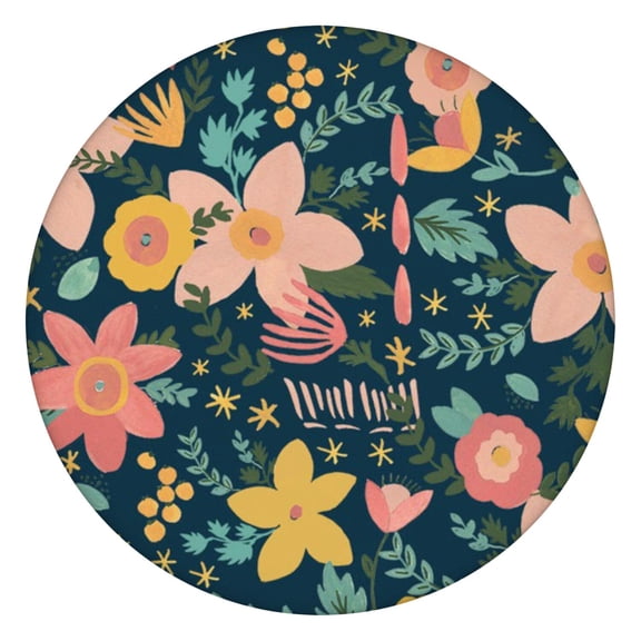 Artistic Floral Elastic Table Cover Round Waterproof Tablecloth with Country Rustic Floral Print