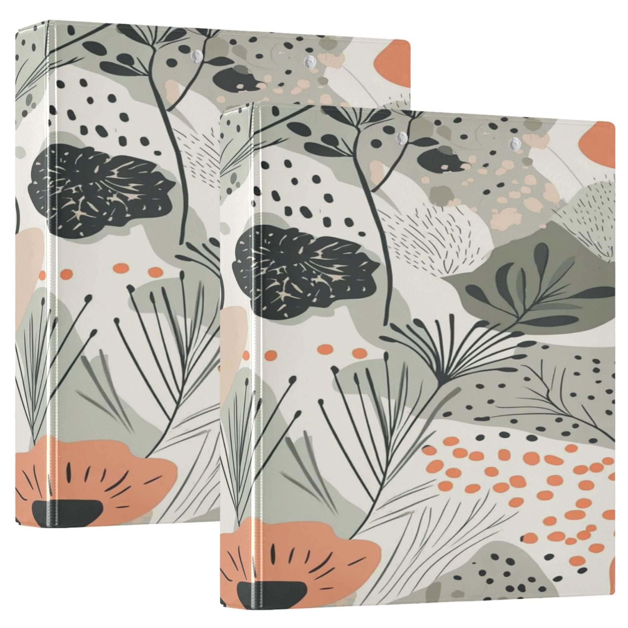 Artistic Floral Pattern 12.4x10.6in PVC Round Ring Binder, D-Ring 3-Hole, Metal Clip, 200 Sheets