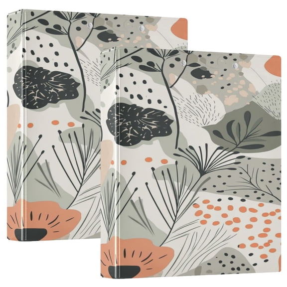 Artistic Floral Pattern 12.4x10.6in PVC Round Ring Binders, 2-Pack, D-Ring 3-Hole, Metal Clip
