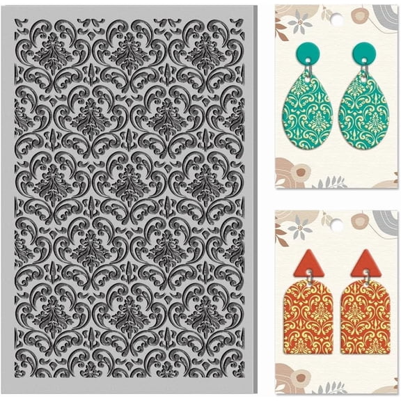 Artistic Floral Pattern Polymer Clay Texture Sheets Clay Texture Classic Seamless Pattern Rubber Modeling Pad Texture Sheets for Polymer Clays Making Earrings Jewelry Blue