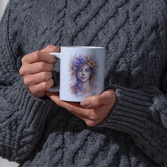 Artistic Floral Portrait Mug Minimalist Watercolor Coffee Cup Aesthetic Gift Art Lovers.