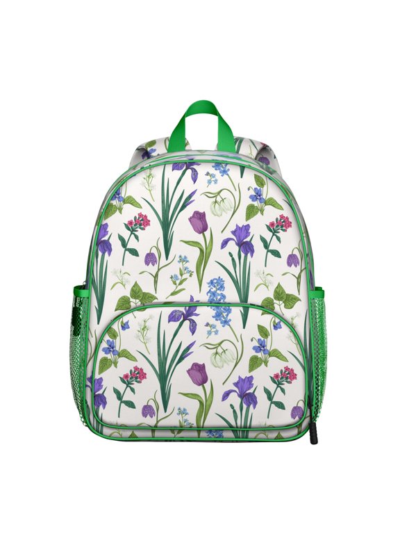 Artistic Floral Print Students Backpack - Vintage Botanical Garden Design with Wildflower and Bee Artwork, Lightweight Waterproof Oxford Fabric School Bag