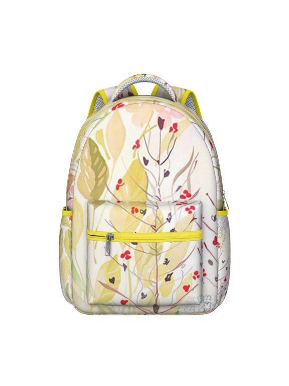 Artistic Floral Print Students’s Backpack Lightweight and Adjustable Strap School Bag with Wildflower and Butterfly Illustration, Ideal for Travel and Sports
