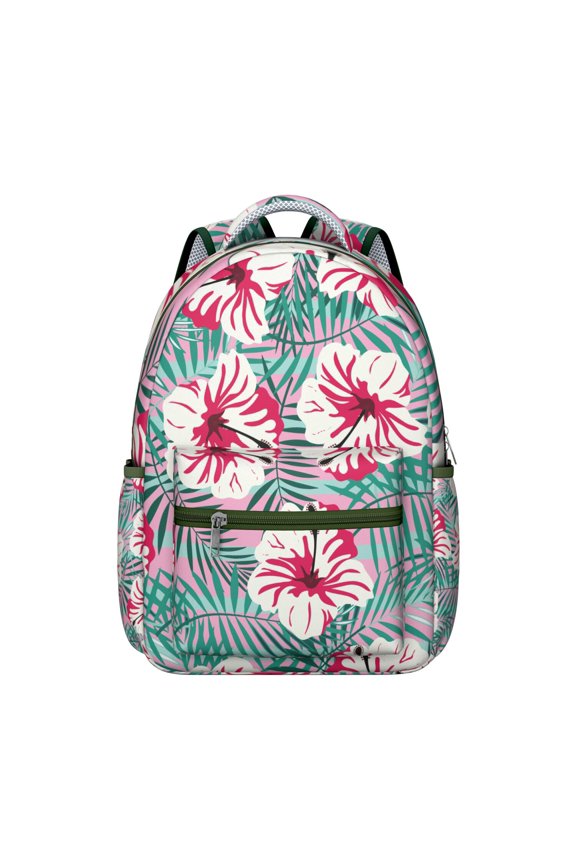 Artistic Floral Print Students’s Backpack Lightweight and Adjustable Strap School Bag with Romantic Rose and Peony Pattern