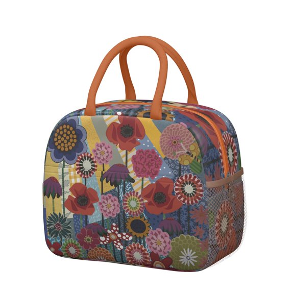 Artistic Floral Thermal Lunch Bag - Insulated Reusable Lunch Tote, Waterproof & Spacious Vintage Design for Office & School