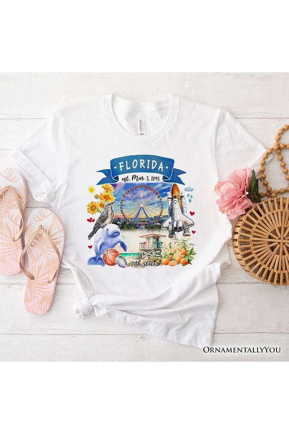 Artistic Florida State Themes and Landmarks T-Shirt, Tee for History and Travel Lovers