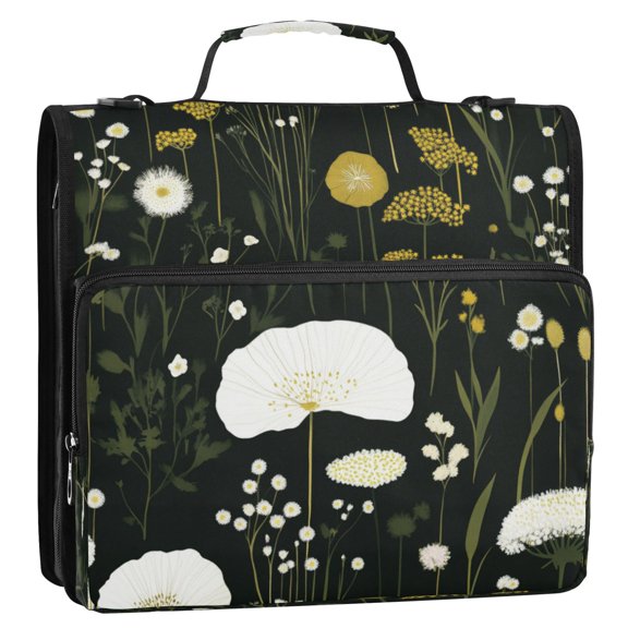 Artistic Flowers Pattern Stripes Lines Zipper Binder Bag 3 Ring Binder Bag,Large Capacity Durable Binder Organizer Bag