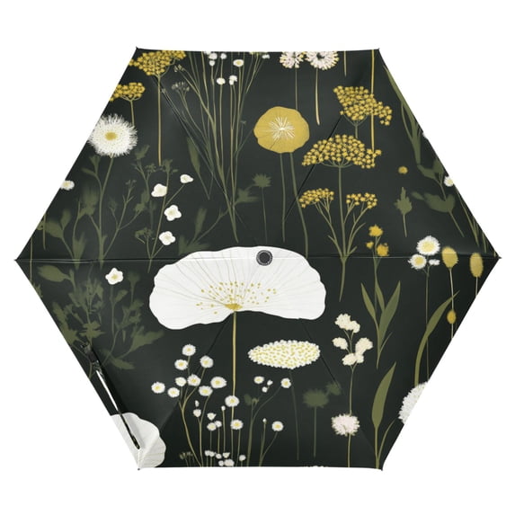 Artistic Flowers Pattern Folding Umbrella UV50+ Waterproof Sun Protection Auto Open Close Compact Fiberglass Frame