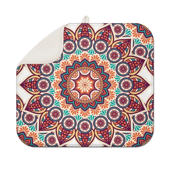 Artistic Folk Mandala Dish Drying Mat Thick 3-Layer Protection Countertop Pad