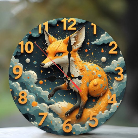 Artistic Fox Clock 10-Inch Silent Wooden Wall Clock, Battery Operated (AA Batteries Not Included), Artistic Home Decor