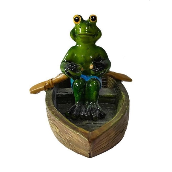 Artistic Frogs Boating Resins Miniature Sculpture Garden Floating Ornament For Pond Yard Or Indoor Desktop Decoration