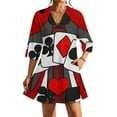 thumbnail image 1 of Artistic Fun Playing Cards Abstract Art Womens Dress With Pockets Summer V Neck 3/4 Sleeve Dress Plus Size Loose Dress, 1 of 7