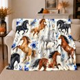 thumbnail image 1 of Artistic Galloping Horses Blue Flowers Equestrian Autumn, Rustic Farmhouse Horse Scene, Warm Flannel Blanket for Ranch House and Living Room, Horse Lovers Thanksgiving Gift, Rustic Home Decor, 1 of 9