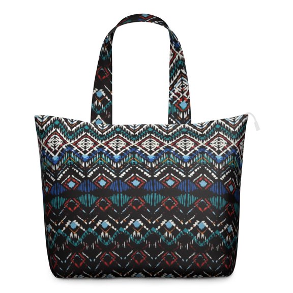 Artistic Geometric Abstract Travel Tote, Lightweight Weekender Bag with Interior Pockets, Retro Style for Women