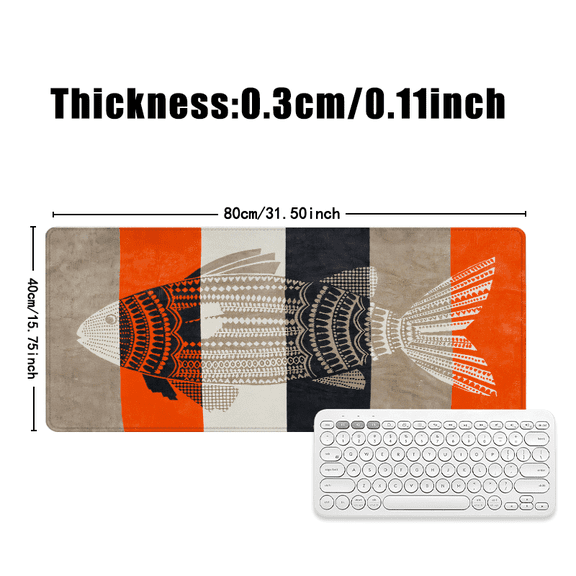 Artistic Geometric Fish Mouse Pad 31.5 x 11.82 Inches Rubber Desk Mat with Tribal Pattern for Office and Home Use