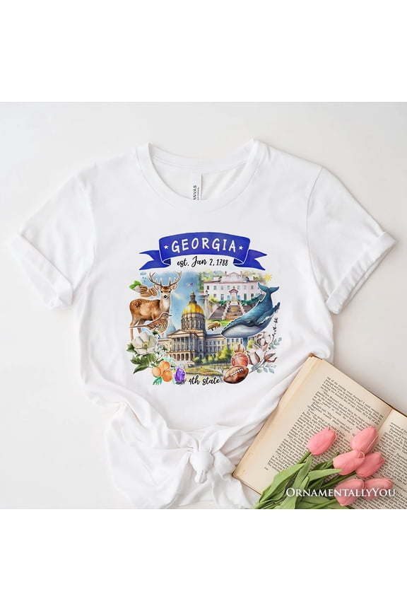 Artistic Georgia State Themes and Landmarks T-Shirt, Tee for History and Travel Lovers