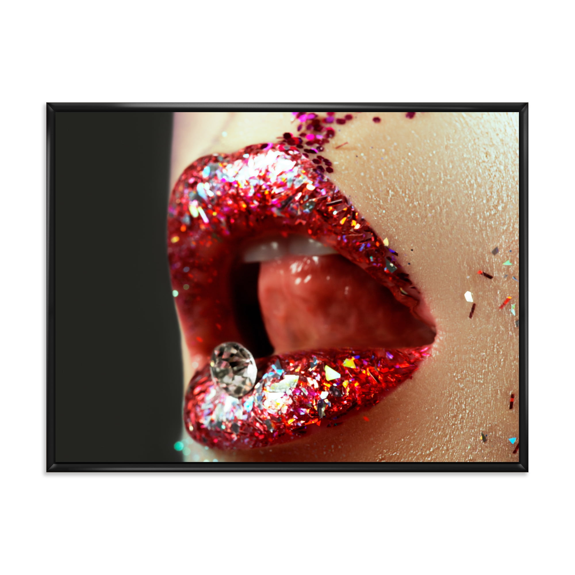 Artistic Girl Lips Make-Up 32 in x 16 in Framed Photography Canvas Art Print, by Designart