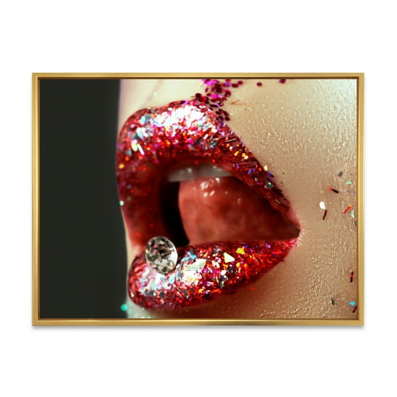 Artistic Girl Lips Make-Up 32 in x 24 in Framed Photography Canvas Art Print, by Designart