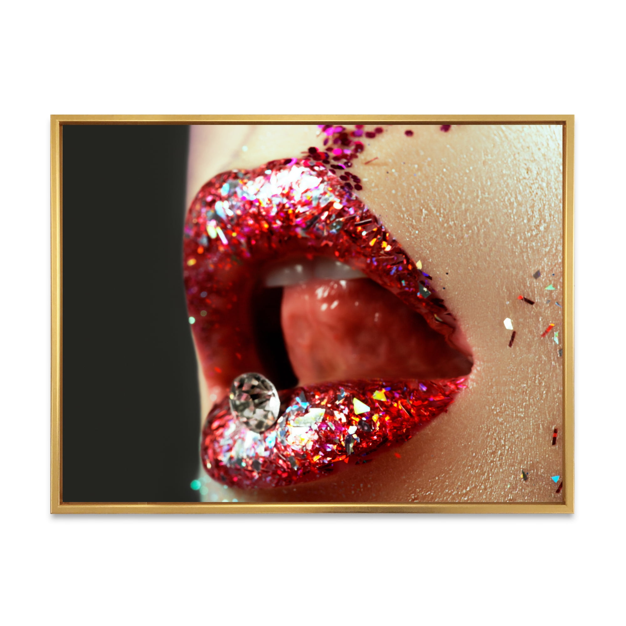 Artistic Girl Lips Make-Up 40 in x 30 in Framed Photography Canvas Art Print, by Designart