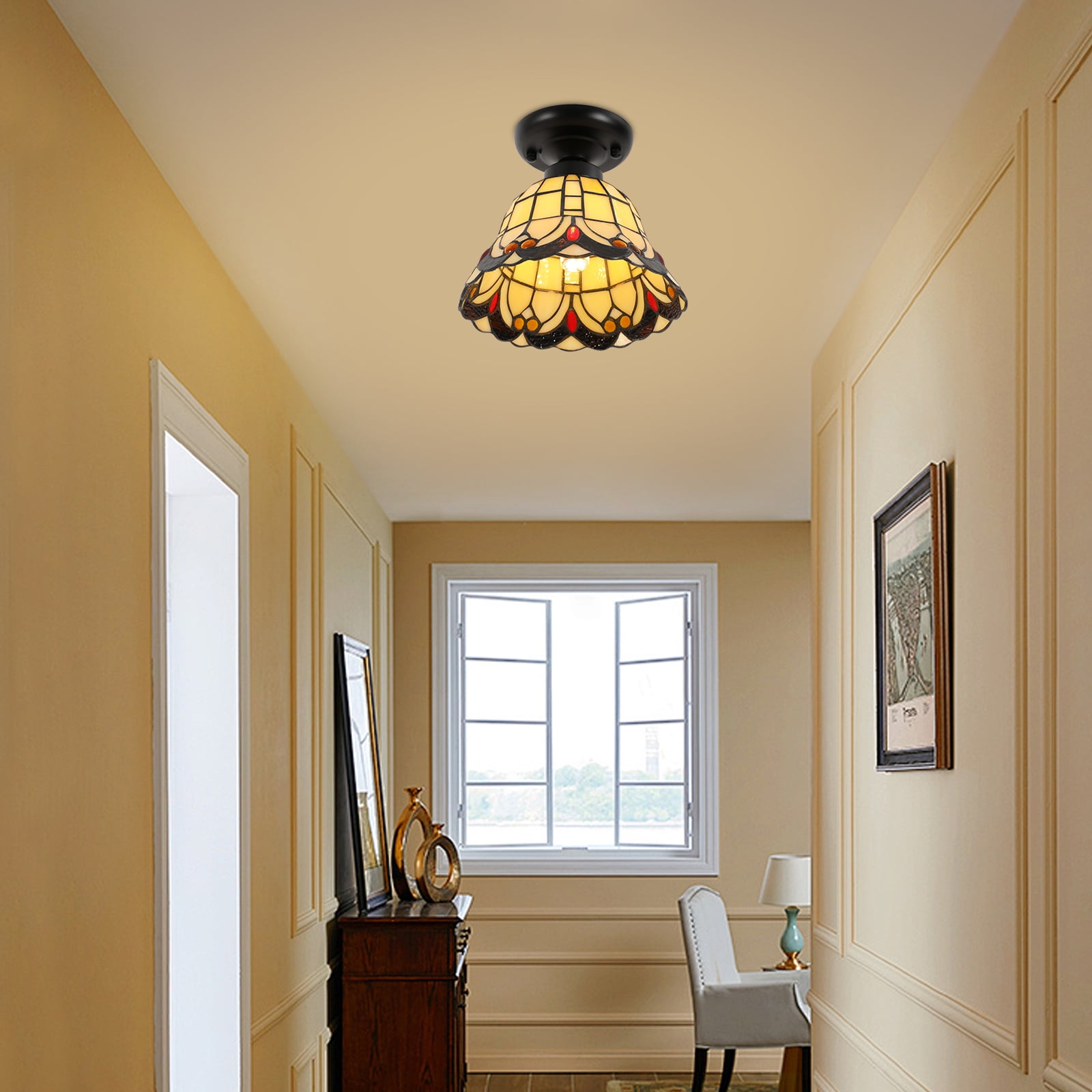 Artistic Glass Ceiling Light, Manual Welded Retro Design, 4.33in Stable Base, Illuminates 108sq ft Area for Kitchen/Dining