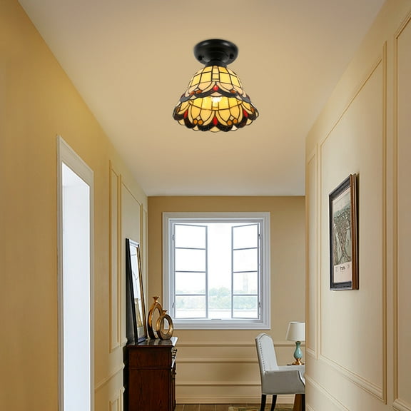 Artistic Glass Ceiling Light, Manual Welded Retro Design, 4.33in Stable Base, Illuminates 108sq ft Area for Kitchen/Dining