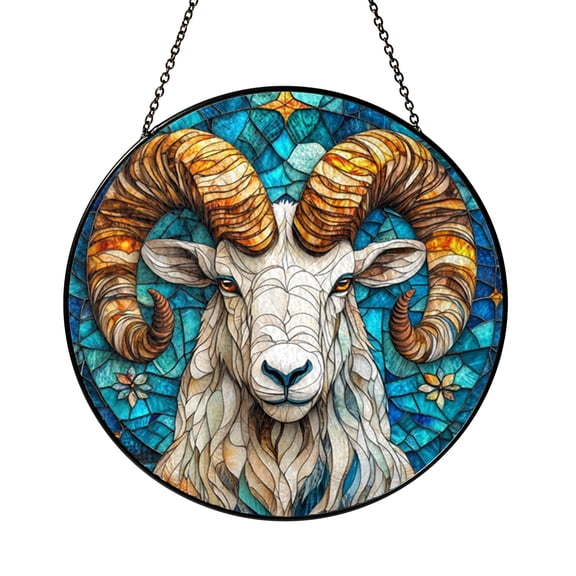 Artistic Goat Motif Glass Window Decor – Stained Glass Style2001
