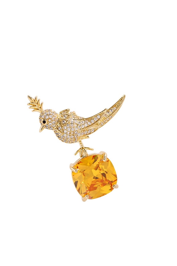 Artistic Golden/Silver Bird on Stone Brooch Pin Handcrafted Detail Badge Pin For Enhancing Various Outfits