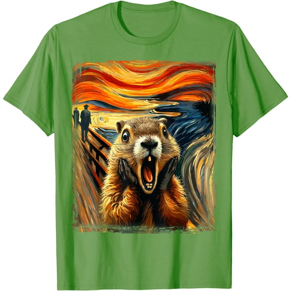 Artistic Groundhog Day Famous Painting Funny Softstyle Unisex T-Shirt,Lime Color,Size M