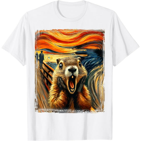 Artistic Groundhog Day Famous Painting Funny Softstyle Unisex T-Shirt,White Color,Size M