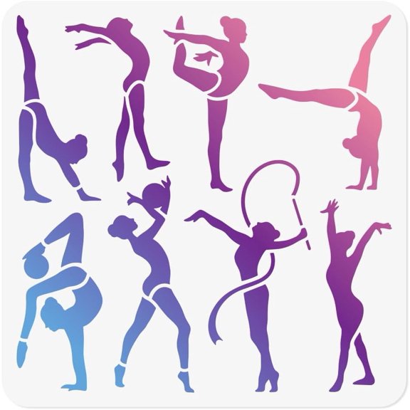 Artistic Gymnast Stencil for Painting 11.8"x11.8" Reusable Plastic Sport Athlete Women Stencil Drawing Template DIY Craft Paint Template for Wall Home Decor Wood Burning Card Journal Paper