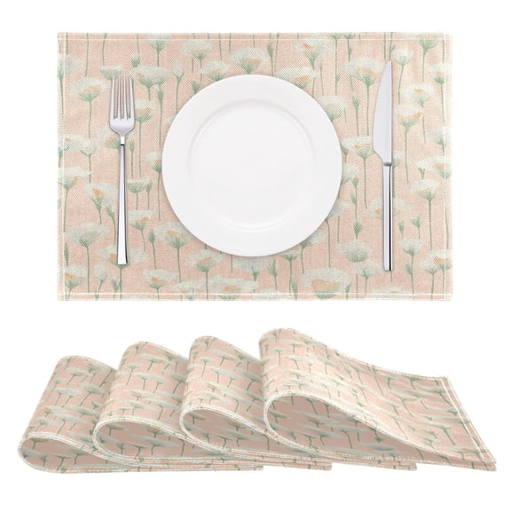 Artistic Hand Drawn Flowers Reversible Placemat Set of 4 Non Slip Coffee Mats 18x12 Inch for Dining, Kitchen, Coffee