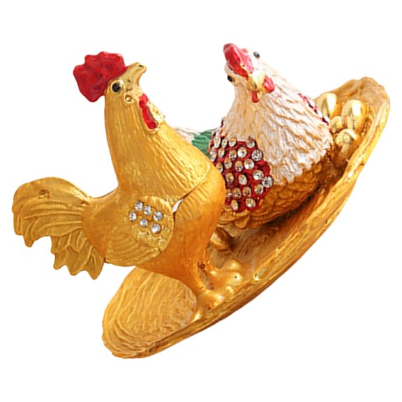 Artistic Hand Painted Rooster Trinket Box Jewelry Container Alloy Texture Suitable for Small Jewelry Organization