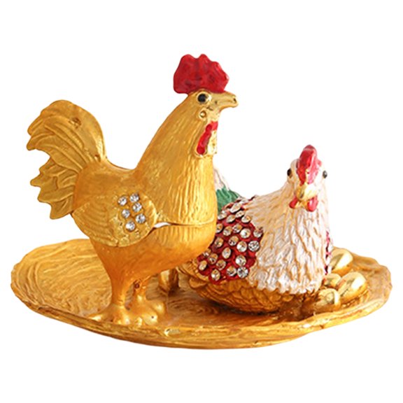 Artistic Hand Painted Rooster Trinket Box Jewelry Container Alloy Texture Suitable for Small Jewelry Organization