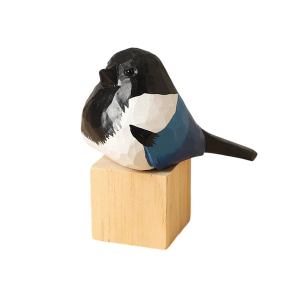 Artistic Handcrafted Colorful Wooden Bird Sculpture Detailed Carving with Block Decorative Accent Gift Option
