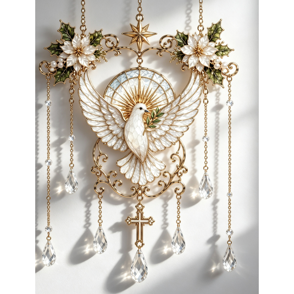 Artistic Hanging Suncatcher Decor, Flat 2D Acrylic Peace Dove Pattern Window Ornament, Light Refracting Sun Catcher for Indoor Home Decoration (B)