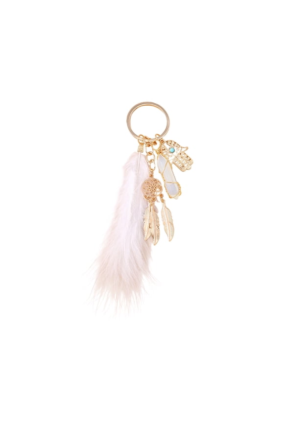 Artistic Hexagonal Keychain Decorated With Soft Feathered Tassels Mystical Dream Catcher Theme Key Holder Gift