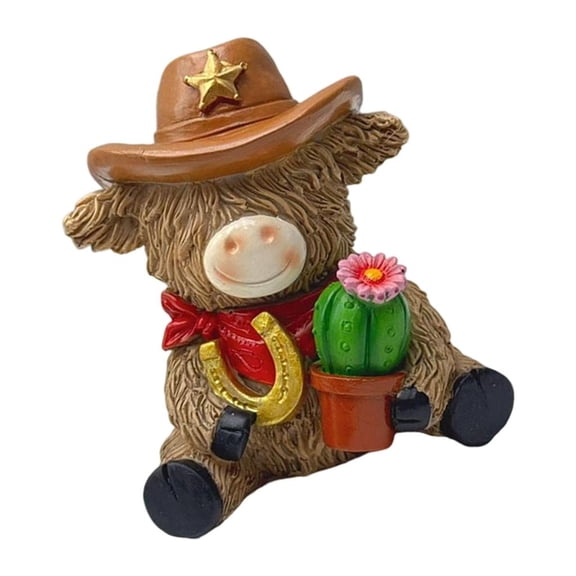 Artistic High Land Cow with Western Cowboy Hat Resin Figurine Unique Living Room Decors Garden Sculpture Gift For Collectors